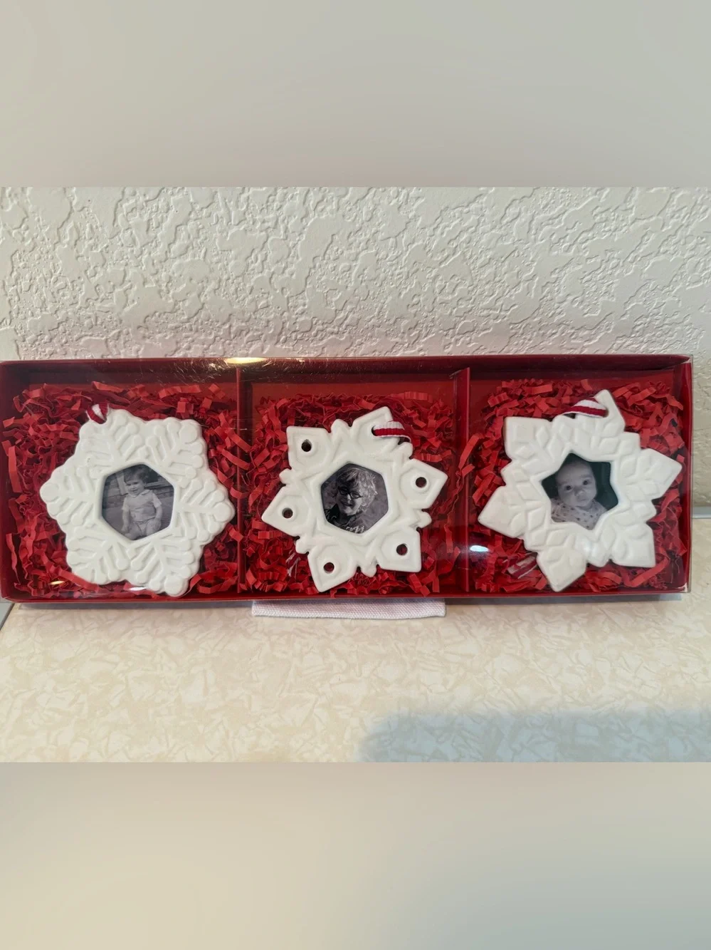 Crate & Barrel Ceramic Snowflake Ornament Set